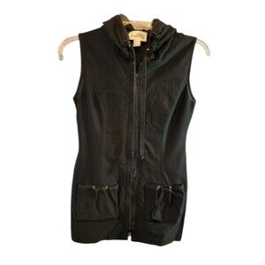 JOSEPH RIBKOFF SIZE 8 SLEEVELESS BLACK HIP LENGTH VEST HOODIE MESH SIDES